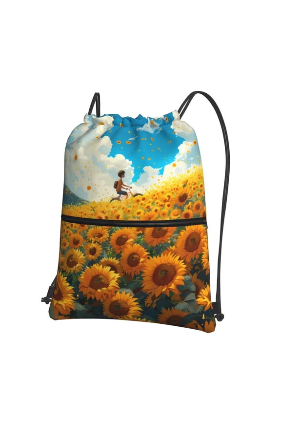 Clear Sky Sunflower Drawstring Backpack Water Resistant String Bag Sports Sackpack Gym Sack for Men Women