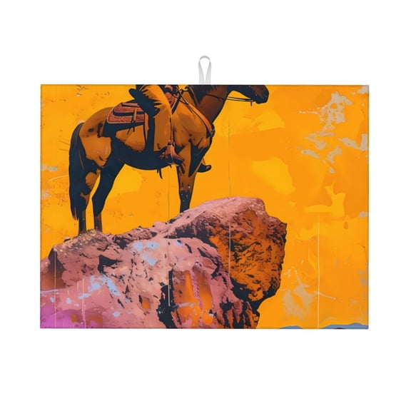 Vsdgher Cliff Western Cowboy Dish Drying Mat Super Absorbent Drying Mat Large Dish Drying Mats for Kitchen Counter Kitchen Drying Mat 24" x 18"