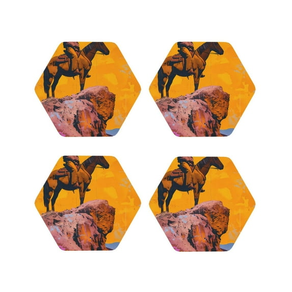 Vsdgher Cliff Western Cowboy Leather Coasters for Drinks, Durable Drink Coasters 4 Set for Tabletop Protection, Luxurious Home Décor and Housewarming Gift ( {designName})Hexagon