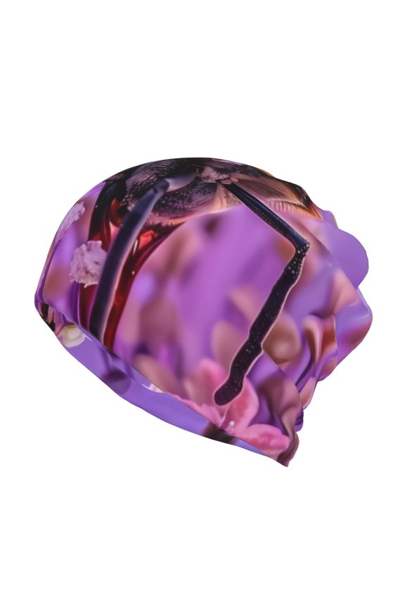 Closeup Honeybee on Flower Slouchy Beanie Hat for Men/Women, Skull Cap Chemo Cap Night Sleeping Cap