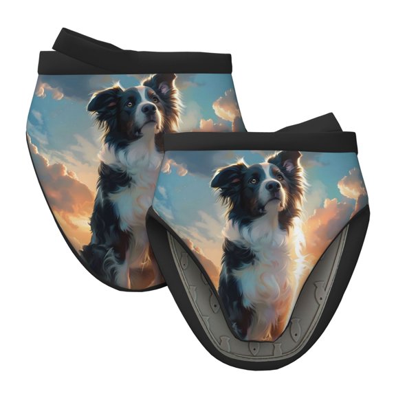 Vsdgher Cloud Border Collie Non-Slip Mini Oven Mitt Set, Short Oven Mitts for Baking Grilling Barbecue Microwave, 5.9"x5.9"in