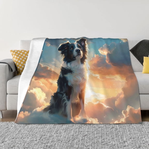 Vsdgher Cloud Border Collie Pattern Fleece Throw Blanket, Horizontal Fleece Bedding Home Decor for Couch & Bed All Season Use -40"x30"