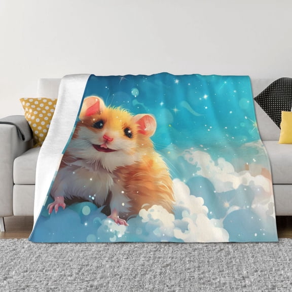 Vsdgher Cloud Cute Hamster Pattern Fleece Throw Blanket, Horizontal Fleece Bedding Home Decor for Couch & Bed All Season Use -80"x60"