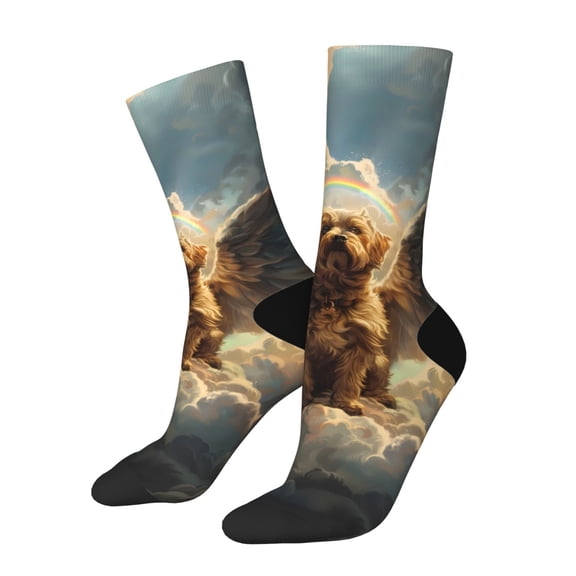 Vsdgher Cloud Rainbow Winged Dog Crew Socks for Men & Women, Breathable Casual Athletic Ankle Socks