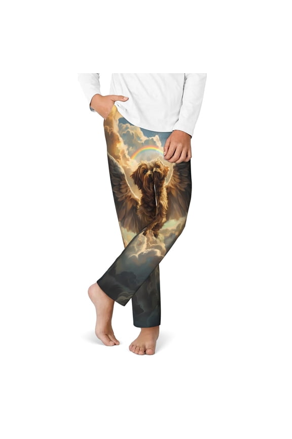 Cloud Rainbow Winged Dog Print Kids Pajama Pants,Long Sleep Plaid Pants Soft Lounge Pj Bottoms Sleep Pants with Pockets-Medium