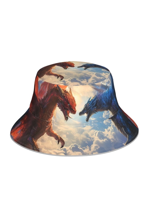 Cloud Red And Blue Dragon Print Bucket Hat for Men&Women Bucket Hat Reversible Summer Double-Side-Wear Travel Gardening, Beach, Camping, Hiking, Fishing Cap