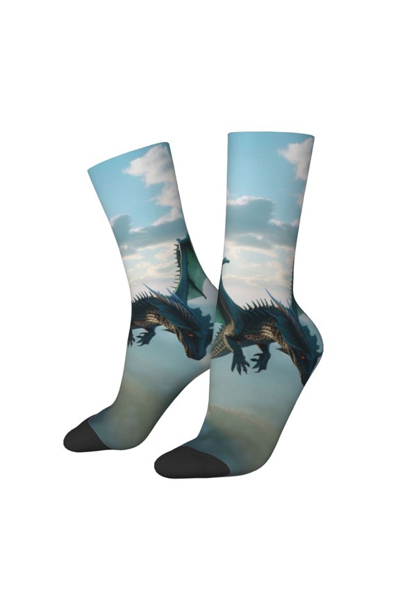 Cloud Sky Green Dragon Crew Socks for Men & Women, Breathable Casual Athletic Ankle Socks