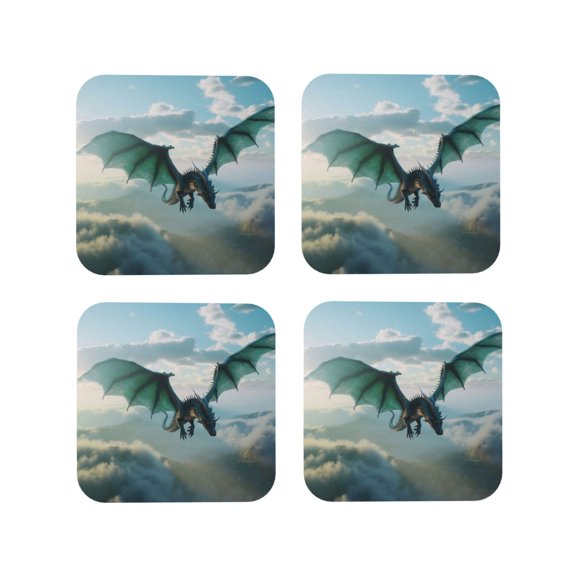 Vsdgher Cloud Sky Green Dragon Leather Coasters for Drinks, Durable Drink Coasters 4 Set for Tabletop Protection, Luxurious Home Décor and Housewarming Gift ( {designName})Square
