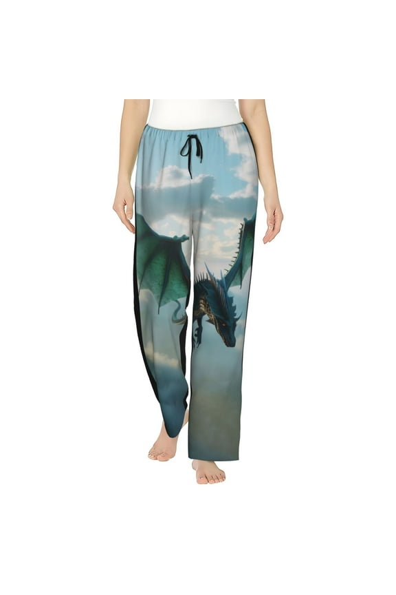 Cloud Sky Green Dragon Women’s Womens Pajama Pants, Lounge Wide Leg PantsLounge Pants,Sleep Bottoms, Lounge for Women-Medium