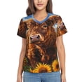 thumbnail image 1 of Vsdgher Cloud Sky Sunflower Cow Women Shirts V Neck Short Sleeve Tops T-Shirt Basic Tees, S to 3XLMedium, 1 of 5