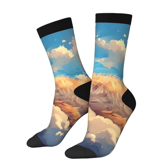 Vsdgher Cloud Sleeping Cat Crew Socks for Men & Women, Breathable Casual Athletic Ankle Socks