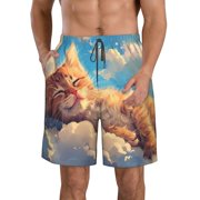 Vsdgher Cloud Sleeping Cat Mens Beach Shorts, Surfing shorts, Swim trunks, Quick Dry Swim Trunks for Surfing Beach Fun -X-Large
