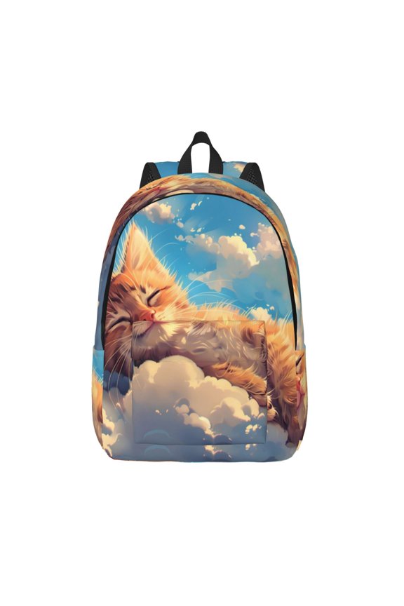 Cloud Sleeping Cat Print Canvas Backpack Travel Rucksack Unisex Knapsack 15.7/17.7Inch Laptop Backpack for Work,College -Medium