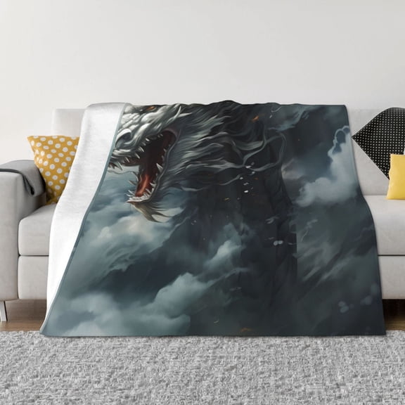 Vsdgher Cloud White Dragon Pattern Fleece Throw Blanket, Horizontal Fleece Bedding Home Decor for Couch & Bed All Season Use -60"x50"