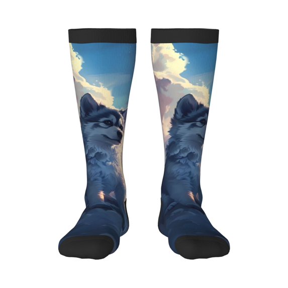 Vsdgher Cloud Wolf Print Thigh High Socks Extra Long Stretchy Sock Women Over Knee High Opaque Stocking Daily Wear