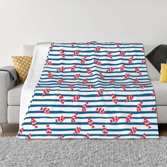 Vsdgher Clown Fish Pattern Fleece Throw Blanket, Horizontal Fleece Bedding Home Decor for Couch & Bed All Season Use -80"x60"