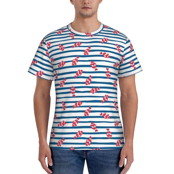 Vsdgher Clown Fish Print Men's Dry Fit Mesh Athletic Shirts Moisture Wicking Tennis T-Shirt Tops