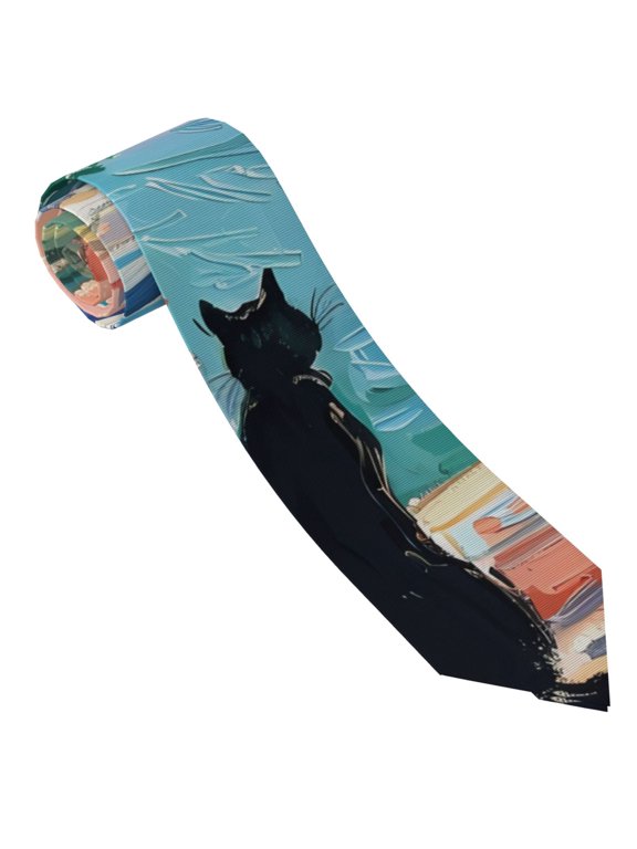 Coastal Cat By The Window Print Ties for Men 4.7" Formal Necktie Wedding Accessory Men's Business Ties for Wedding Bussiness Work