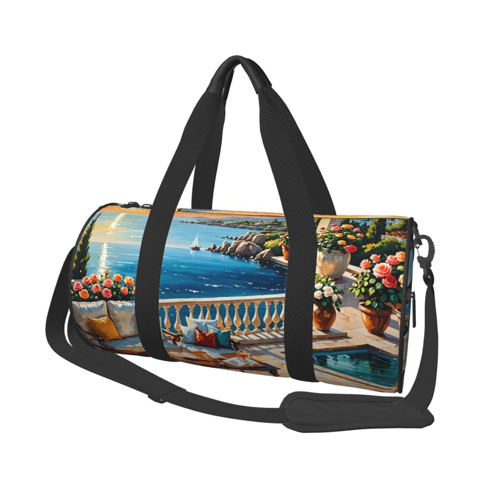 Vsdgher Coastal Style Garden Villa 45L Foldable Duffel Bag, Sports Gym Bag,Overnight Bag, Portable Weekender Bag for Airplanes