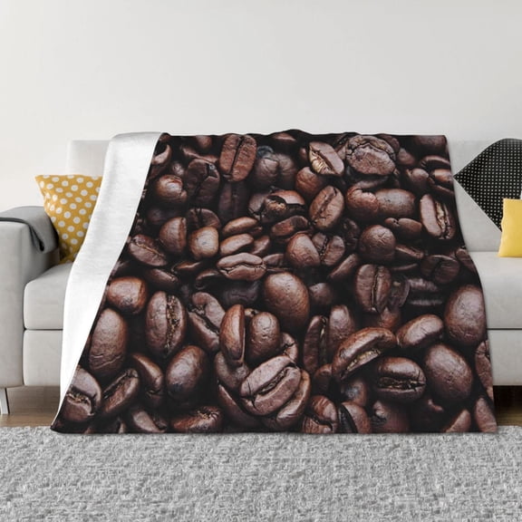 Vsdgher Coffee Bean Pattern Fleece Throw Blanket, Horizontal Fleece Bedding Home Decor for Couch & Bed All Season Use -80"x60"