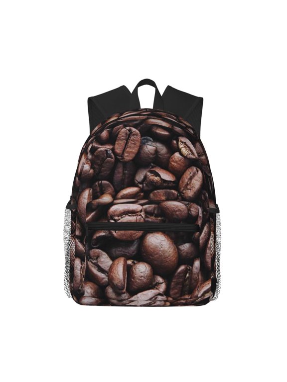 Coffee Bean Print Unisex Large Capacity Bookbag Schoolbag Casual Daypack for High School/College/Teens/Travel/Work