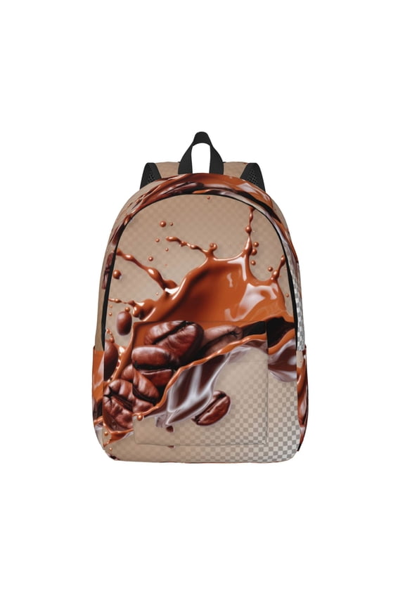 Coffee Beans Chocolate Splash Print Canvas Backpack Travel Rucksack Unisex Knapsack 15.7/17.7Inch Laptop Backpack for Work,College -Medium