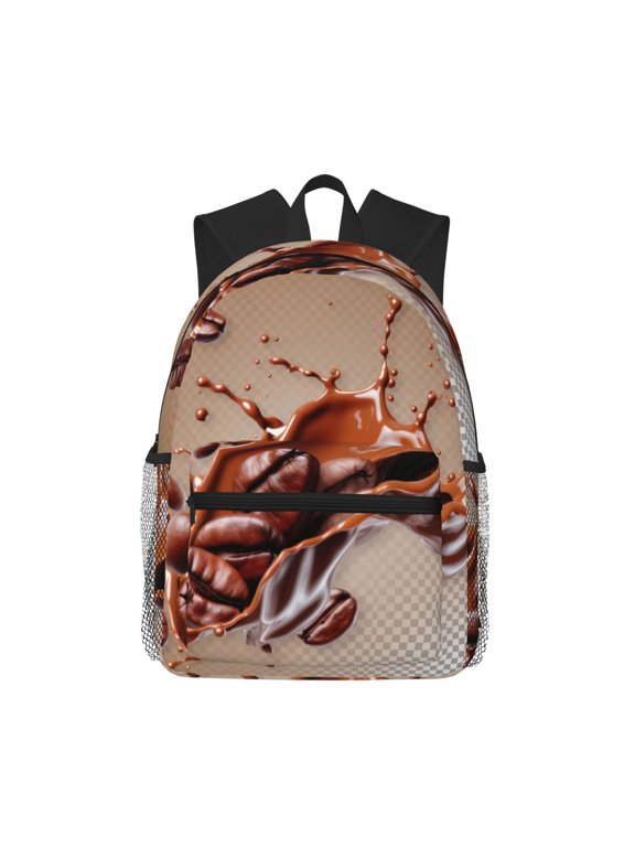 Coffee Beans Chocolate Splash Unisex Large Capacity Bookbag, Schoolbag, Casual Daypack for High School, College, Teens, Travel, Work