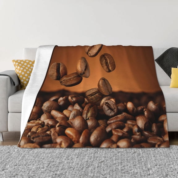 Vsdgher Coffee Beans Pattern Fleece Throw Blanket, Horizontal Fleece Bedding Home Decor for Couch & Bed All Season Use -50"x40"