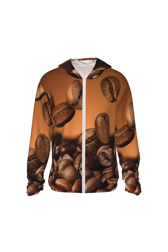 Coffee Beans Print Adult Hoodie Shirts Rash Guard for Men Women,Long Sleeve Sun Protection Fishing Shirts for Athletic Running Swim-Small