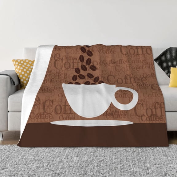 Vsdgher Coffee Cafe Cup Pattern Fleece Throw Blanket, Horizontal Fleece Bedding Home Decor for Couch & Bed All Season Use -80"x60"