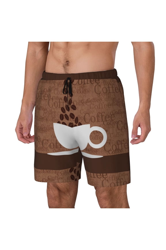 Coffee Cafe Cup for Mens Swim Trunks with Compression Liner Swim Shorts Swim Suits Board Shorts-Large