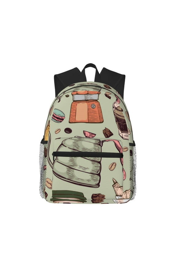 Coffee Makers Macaroons Chocolate Print Unisex Large Capacity Bookbag Schoolbag Casual Daypack for High School/College/Teens/Travel/Work