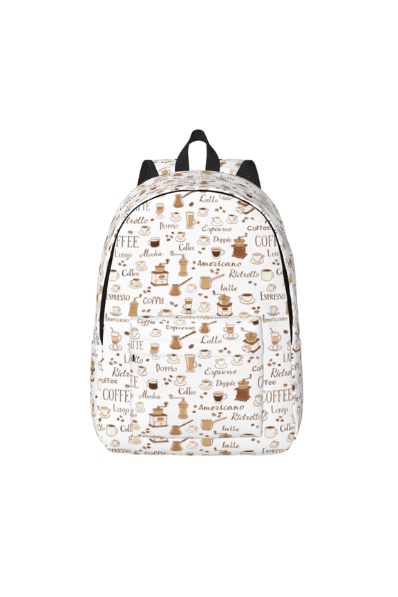 Coffee Print Canvas Backpack Travel Rucksack Unisex Knapsack 15.7/17.7Inch Laptop Backpack for Work,College -Medium