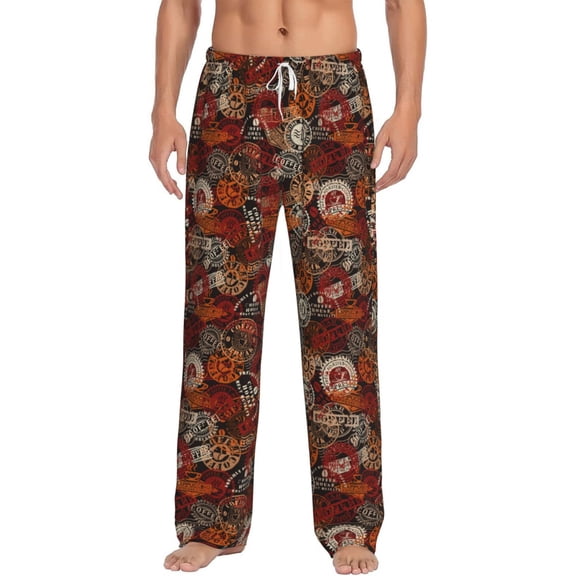 Vsdgher Coffee Stamp Print Mens Pajama Pants Sleep & Lounge Pants, PJ Bottoms With elastic waistb and Pockets