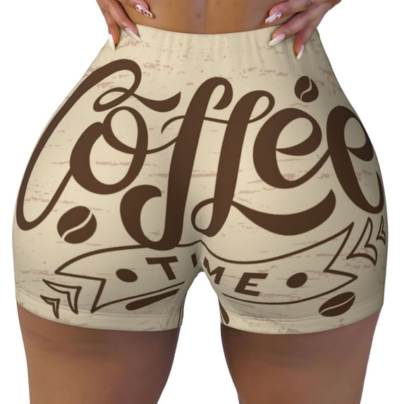 Vsdgher Coffee Time (2) print Workout Shorts for Women Seamless Soft Smooth Gym Yoga Scrunch Active Exercise Fitness Shorts