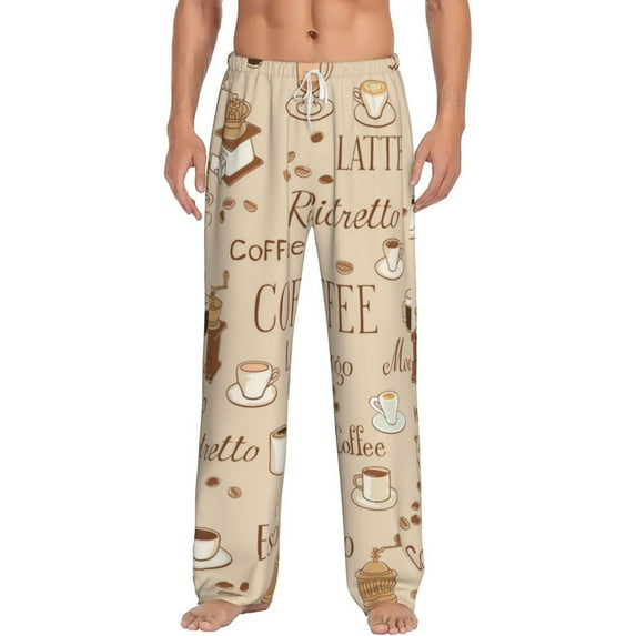 Vsdgher Coffee Time Print Mens Pajama Pants Sleep & Lounge Pants, PJ Bottoms With elastic waistb and Pockets