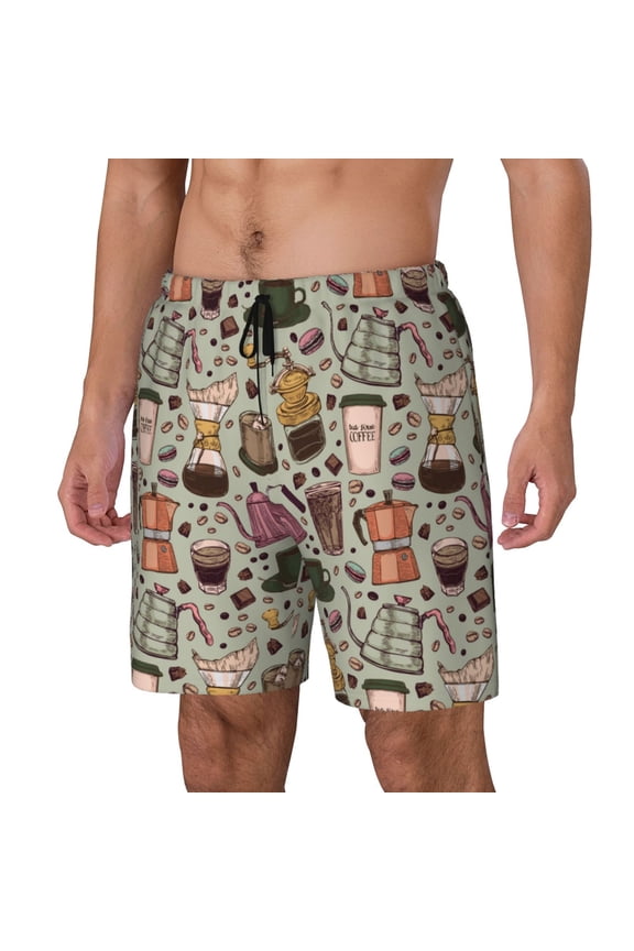 Coffee pots cup for Mens Swim Trunks with Compression Liner Swim Shorts Swim Suits Board Shorts-XX-Large