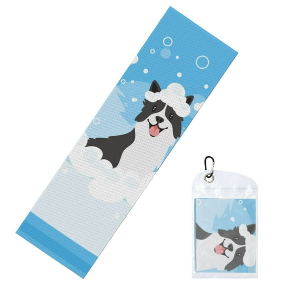 Vsdgher Collie in Bathtub Cooling Towel (40"x12"), Soft Breathable Chilly Towel, Ice Towel, Microfiber Towel for Sport, Workout & More Activities