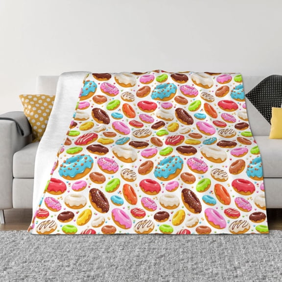 Vsdgher Color Donut Pattern Fleece Throw Blanket, Horizontal Fleece Bedding Home Decor for Couch & Bed All Season Use -80"x60"
