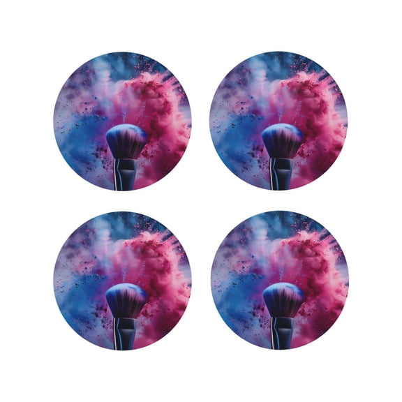 Vsdgher Color Explosion Makeup Brush Leather Coasters for Drinks, Durable Drink Coasters 4 Set for Tabletop Protection, Luxurious Home Décor and Housewarming Gift-Round Shape
