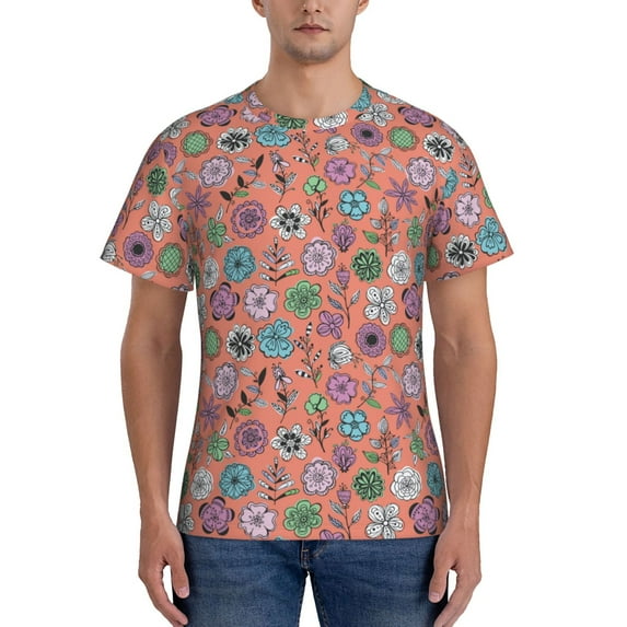 Vsdgher Color Flowers Print Men's Dry Fit Mesh Athletic Shirts Moisture Wicking Tennis T-Shirt Tops