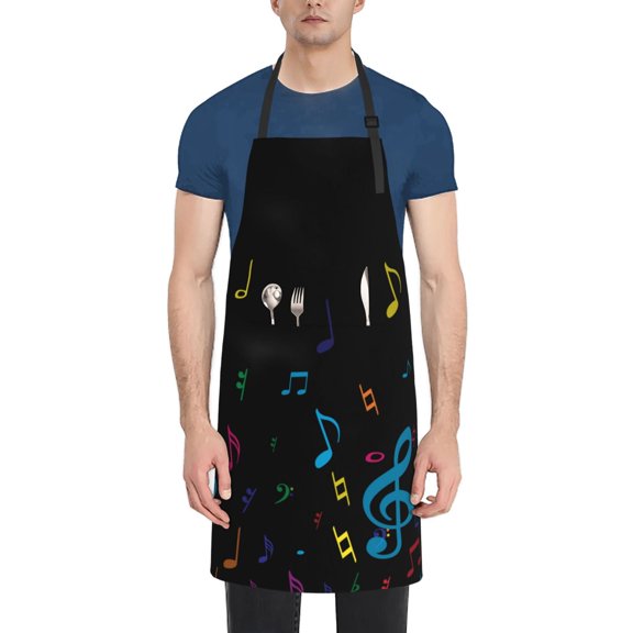 Vsdgher Color Musical Notes Waterproof Apron with 2 Pockets Kitchen Chef Aprons Bibs for Grooming Cooking Baking Painting Gardening
