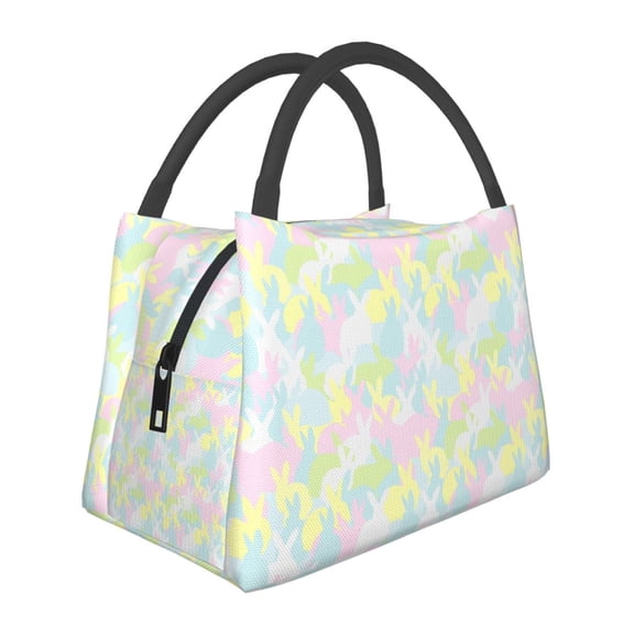Vsdgher Color Rabbit Print Insulated Reusable Bags with Sturdy Zipper and Handles, Foldable Totes for Hot or Cold Food Bring or Delivery
