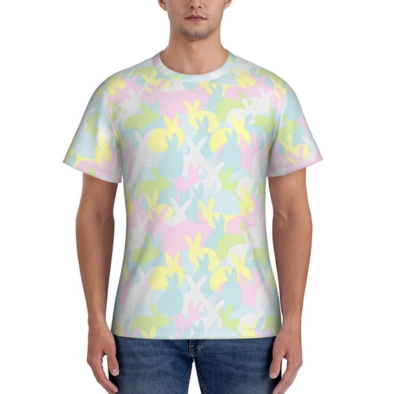 Vsdgher Color Rabbit Print Men's Dry Fit Mesh Athletic Shirts Moisture Wicking Tennis T-Shirt Tops