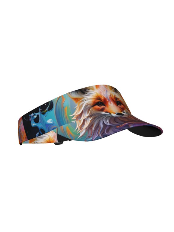 Color Splash Fox Portrait Print Adult Sunscreen Visor Cap,1 Piece of Sport Sun Visor Hats Adjustable Sun Hat for Outdoor Activities Fits for Women and Men (One Size)