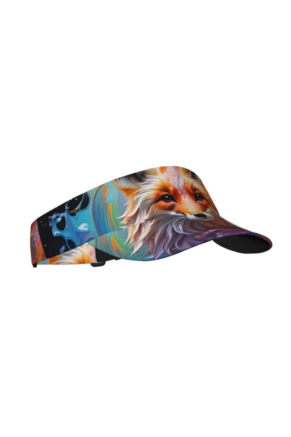 Color Splash Fox Portrait Print Adult Sunscreen Visor Cap,1 Piece of Sport Sun Visor Hats Adjustable Sun Hat for Outdoor Activities Fits for Women and Men (One Size)