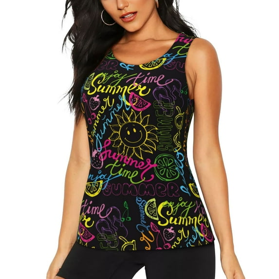 Vsdgher Color Summer Print Tank Top Sports Vest Bra for Women Sports ,Performance Stretchy Quick Dry Sports Workout Running Top Vest with Removable Pads