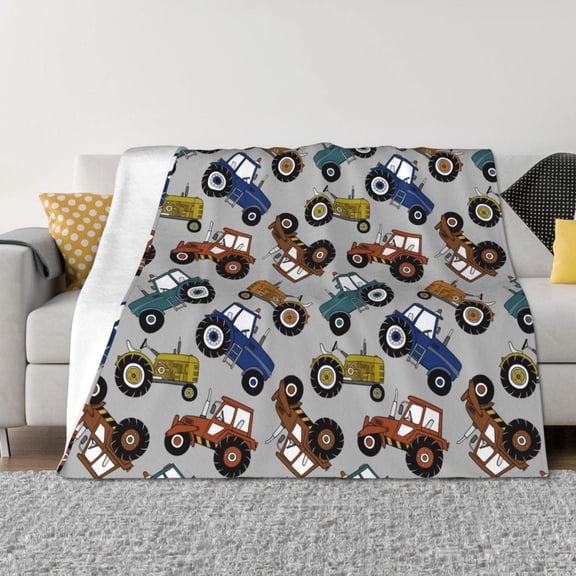 Vsdgher Color Tractor Pattern Fleece Throw Blanket, Horizontal Fleece Bedding Home Decor for Couch & Bed All Season Use -50"x40"