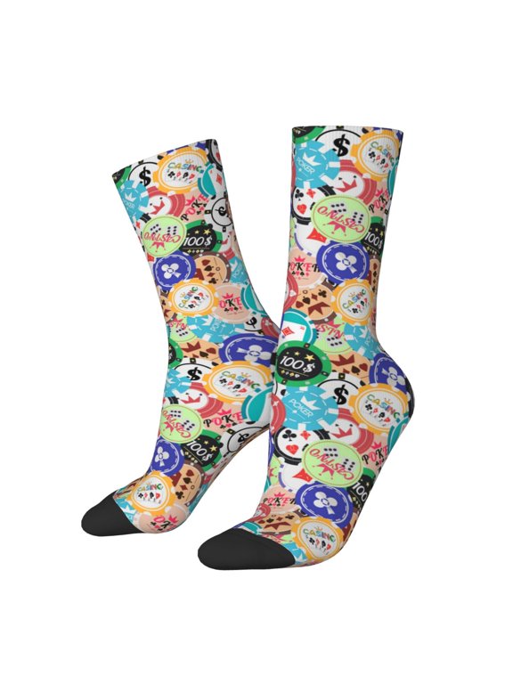 Colored Casino Chips Crew Socks for Men & Women, Breathable Casual Athletic Ankle Socks