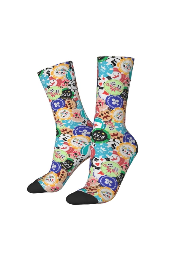 Colored Casino Chips Crew Socks for Men & Women, Breathable Casual Athletic Ankle Socks
